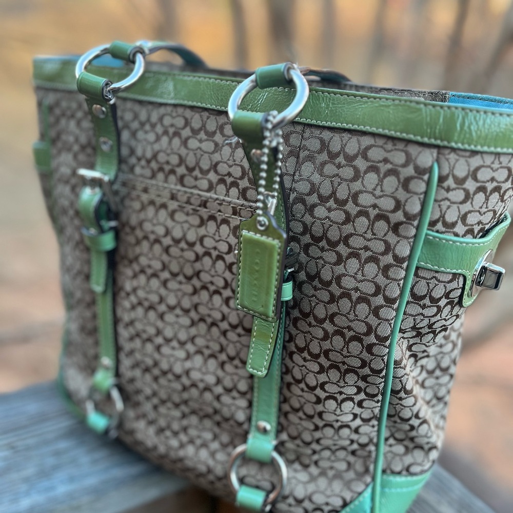 Stylish Green and Brown Coach Tote Bag Excellent condition